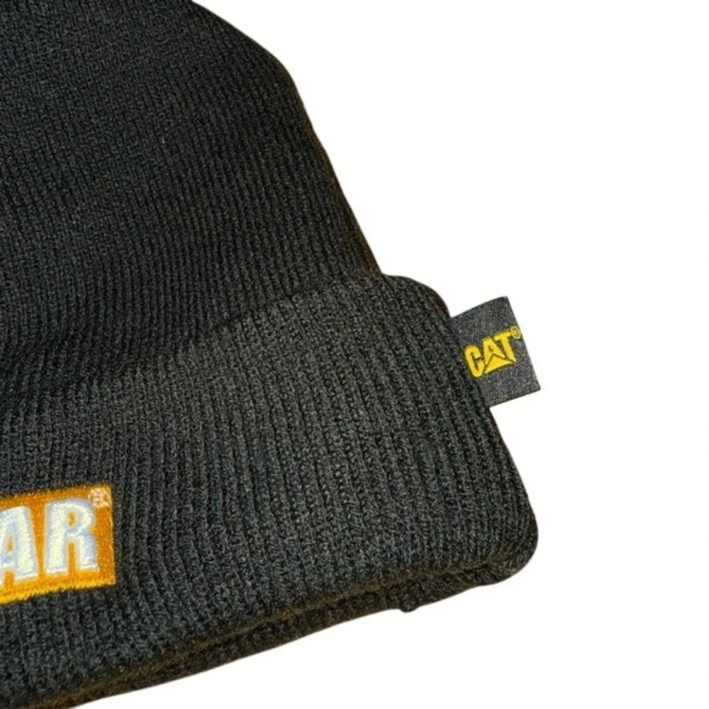 Caterpillar CAT Unisex One‎ Size Pre-Owned Embroidered Black Beanie Hat Pom Pom